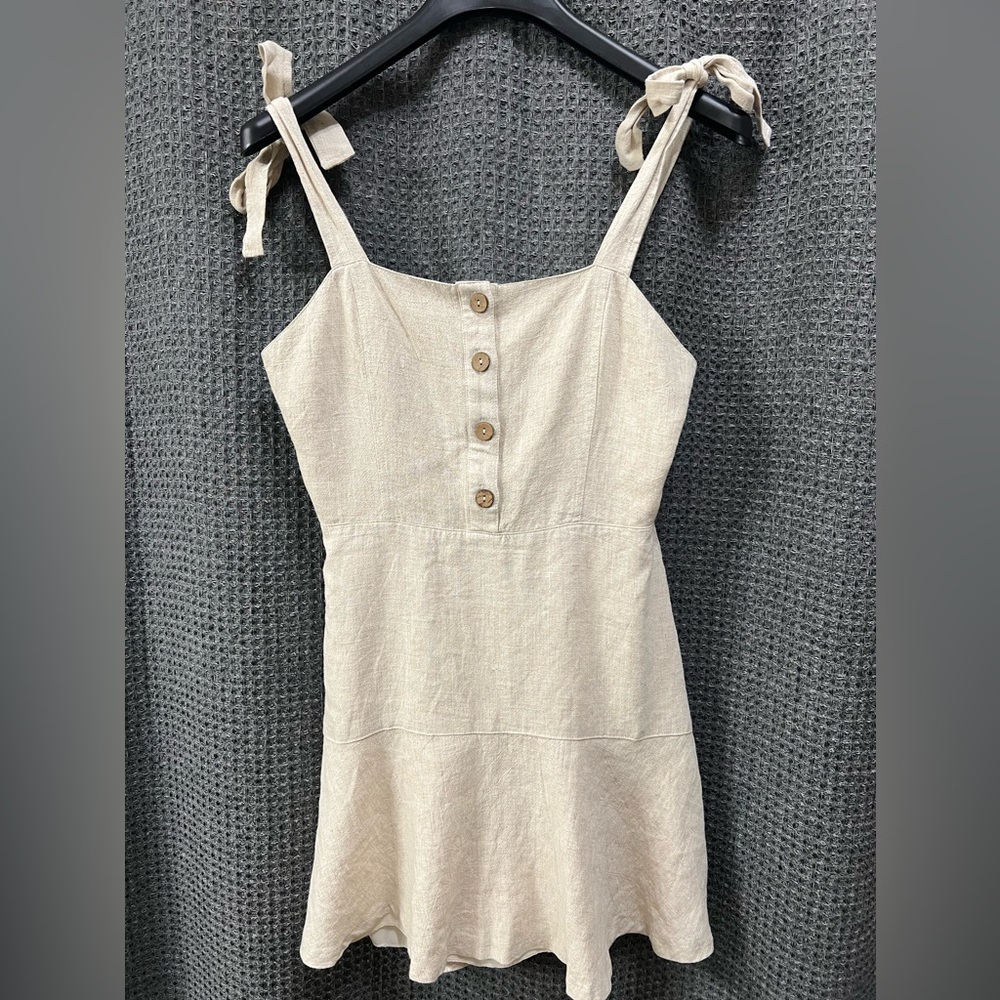Gianna Bini Linen Button Front Mini Dress With Tie Straps Sz Large